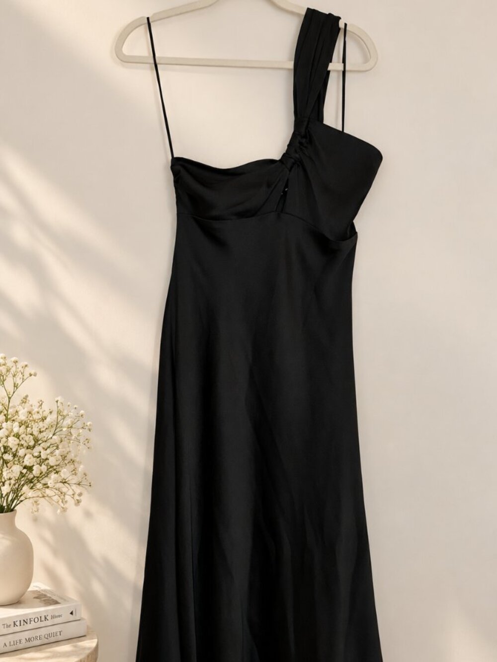 MANGO Black Asymmetric One Shoulder Maxi Dress Size M US 8